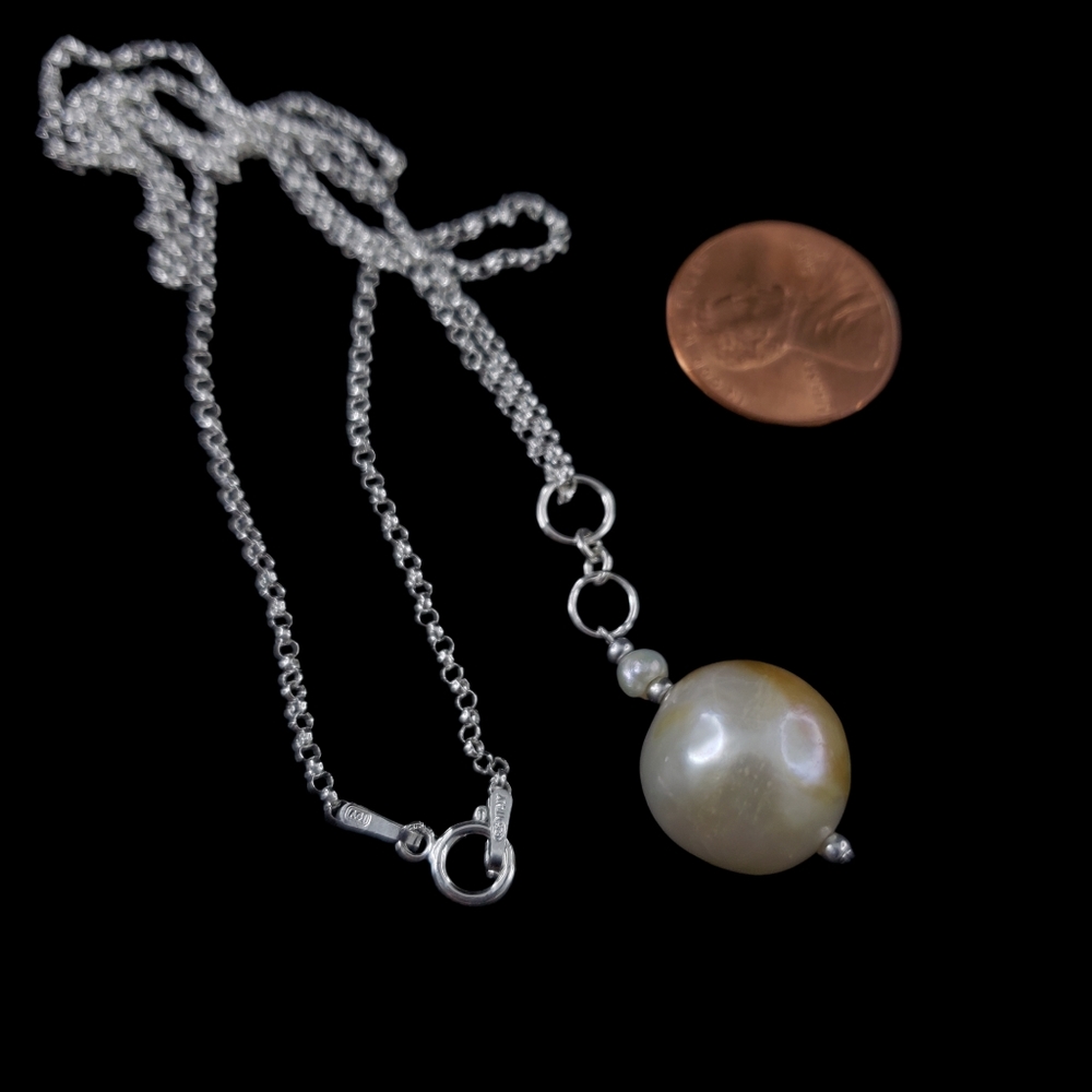 Sterling silver pearl pendant necklace Italian stamped 925 - Picture 5 of 12